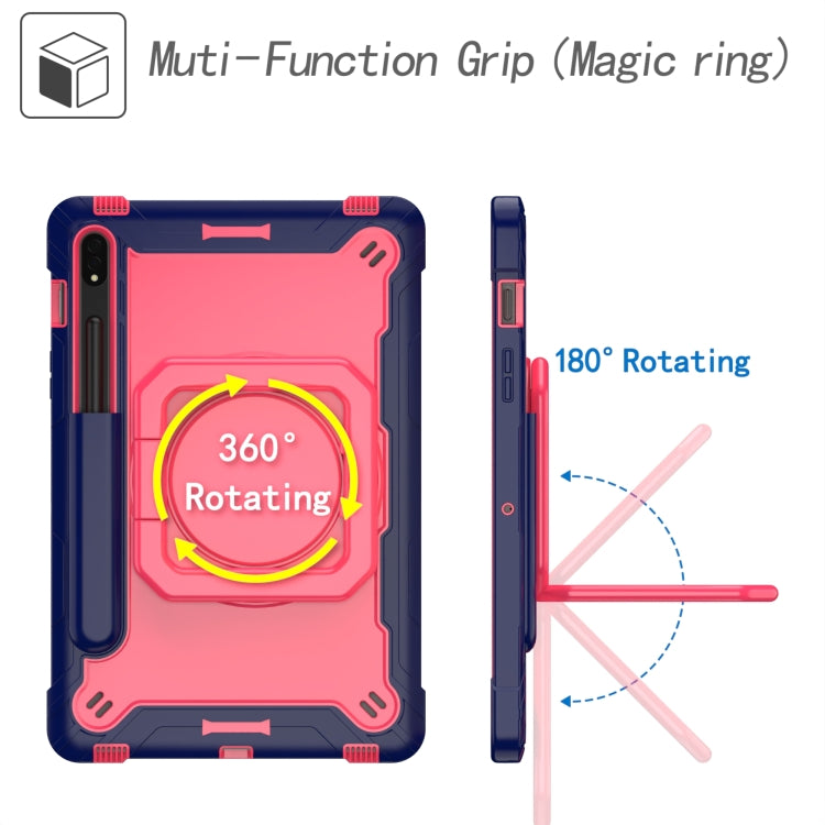 For Samsung Galaxy Tab S7 / S8 Silicone + PC Bracelet Holder Tablet Case(Navy Blue + Rose Red) by buy2fix