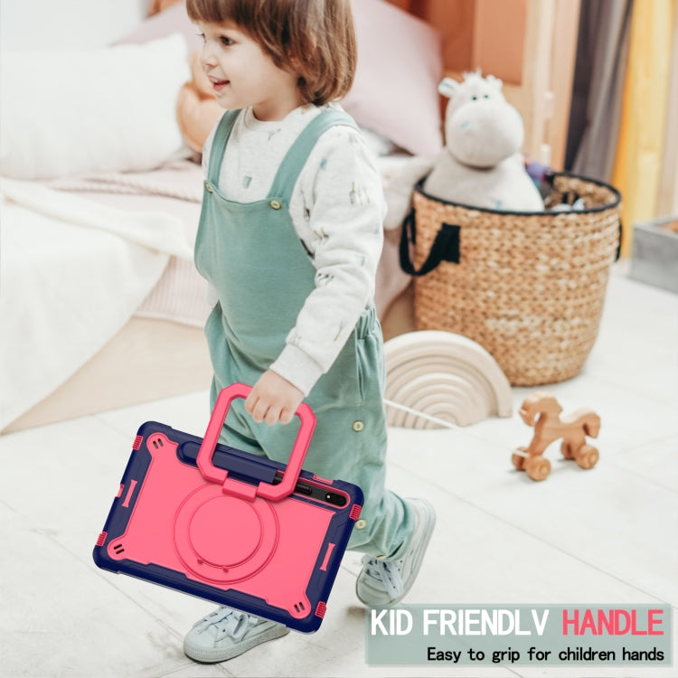 For Samsung Galaxy Tab S7 / S8 Silicone + PC Bracelet Holder Tablet Case(Navy Blue + Rose Red) by buy2fix