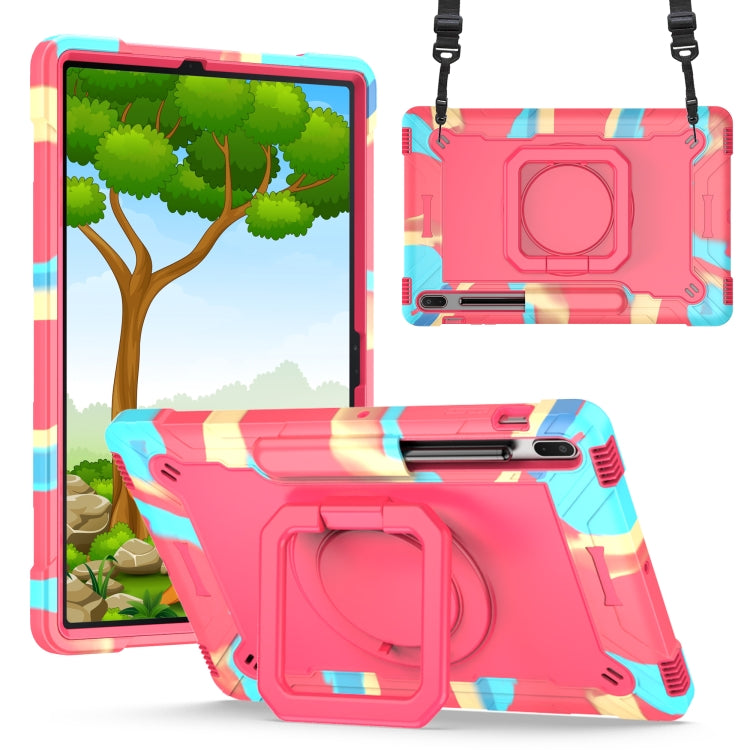For Samsung Galaxy Tab S7+ / S8+ / S7 FE Silicone + PC Bracelet Holder Tablet Case(Camouflage + Rose Red) by buy2fix