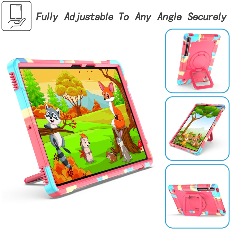 For Samsung Galaxy Tab S7+ / S8+ / S7 FE Silicone + PC Bracelet Holder Tablet Case(Camouflage + Rose Red) by buy2fix