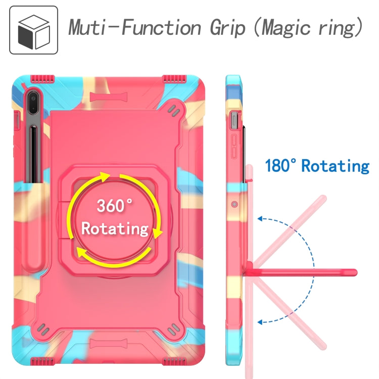 For Samsung Galaxy Tab S7+ / S8+ / S7 FE Silicone + PC Bracelet Holder Tablet Case(Camouflage + Rose Red) by buy2fix