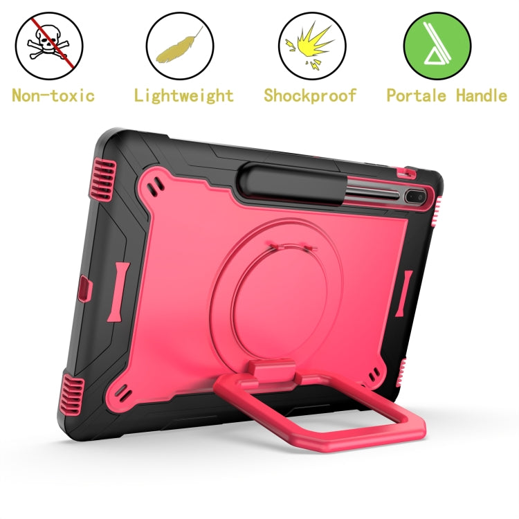 For Samsung Galaxy Tab S7+ / S8+ / S7 FE Silicone + PC Bracelet Holder Tablet Case(Black + Rose Red) by buy2fix