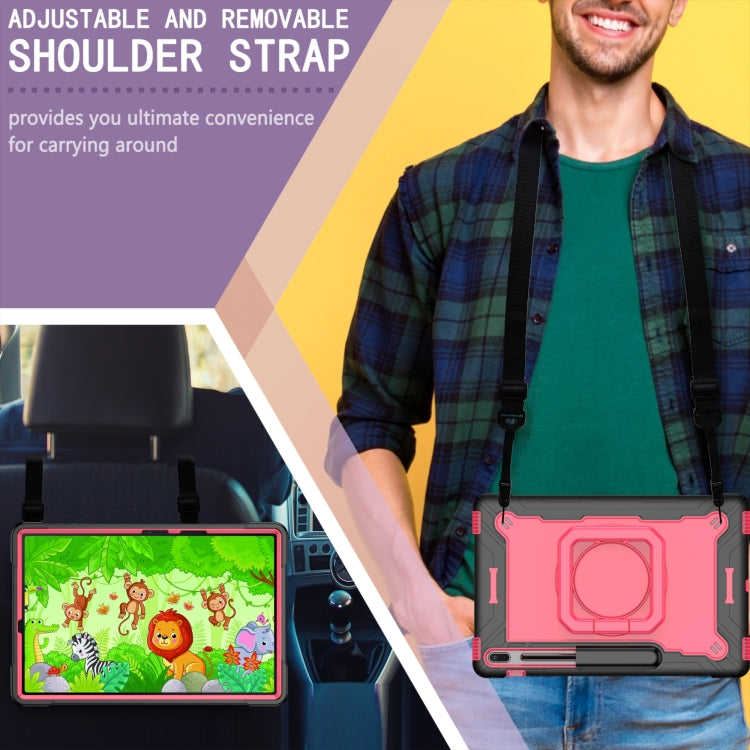 For Samsung Galaxy Tab S7+ / S8+ / S7 FE Silicone + PC Bracelet Holder Tablet Case(Black + Rose Red) by buy2fix