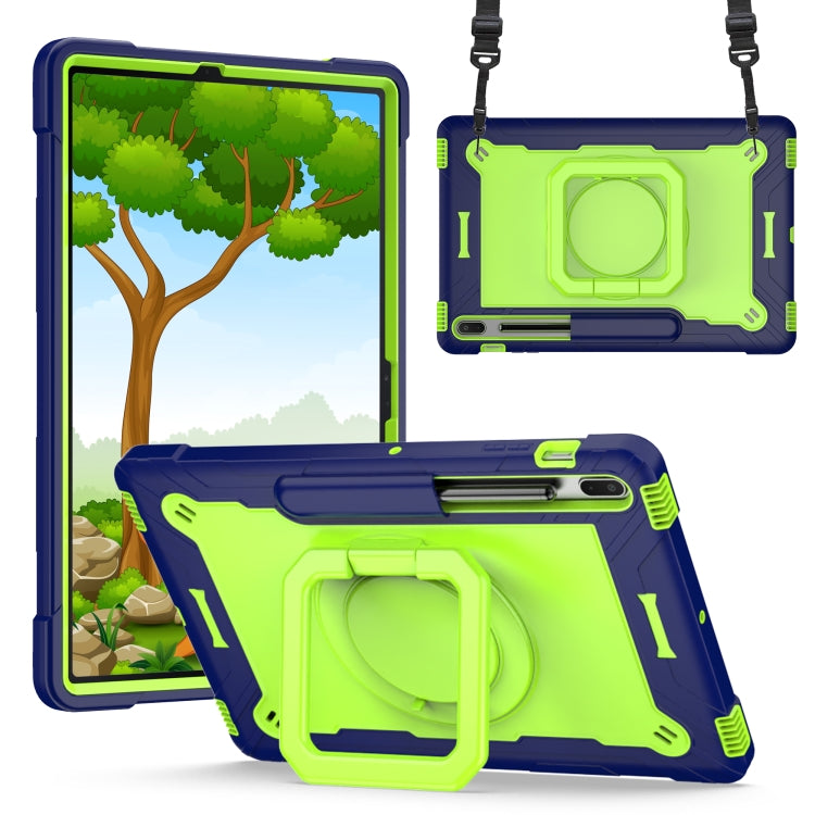 For Samsung Galaxy Tab S7+ / S8+ / S7 FE Silicone + PC Bracelet Holder Tablet Case(Navy Blue + Yellow Green) by buy2fix