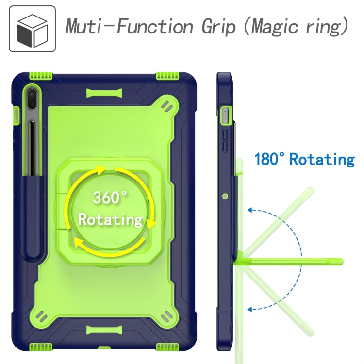 For Samsung Galaxy Tab S7+ / S8+ / S7 FE Silicone + PC Bracelet Holder Tablet Case(Navy Blue + Yellow Green) by buy2fix