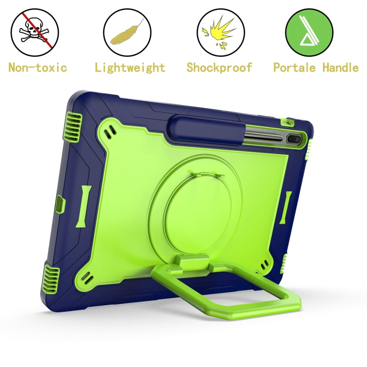 For Samsung Galaxy Tab S7+ / S8+ / S7 FE Silicone + PC Bracelet Holder Tablet Case(Navy Blue + Yellow Green) by buy2fix