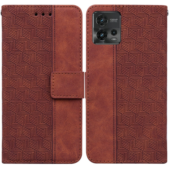 For Motorola Moto G72 Geometric Embossed Flip Leather Phone Case(Brown)