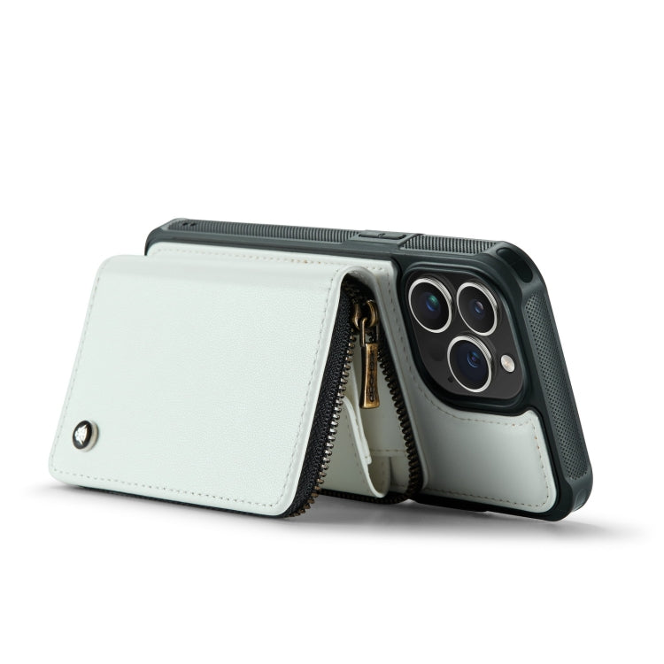 For iPhone 14 Plus JEEHOOD C22 Series Zipper Wallet Phone Case with Long and Short Lanyard(White) - iPhone 14 Plus Cases by JEEHOOD | Online Shopping UK | buy2fix