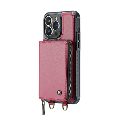 For iPhone 14 Pro JEEHOOD C22 Series Zipper Wallet Phone Case with Long and Short Lanyard(Red) - iPhone 14 Pro Cases by JEEHOOD | Online Shopping UK | buy2fix