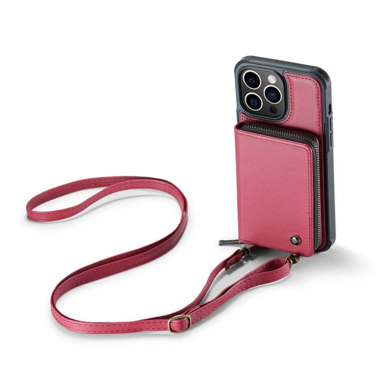 For iPhone 14 Pro JEEHOOD C22 Series Zipper Wallet Phone Case with Long and Short Lanyard(Red) - iPhone 14 Pro Cases by JEEHOOD | Online Shopping UK | buy2fix