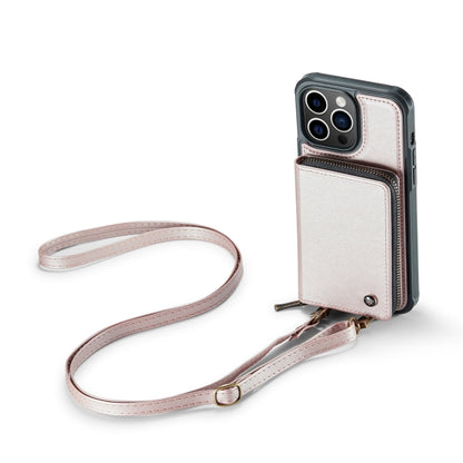 For iPhone 14 Pro Max JEEHOOD C22 Series Zipper Wallet Phone Case with Long and Short Lanyard(Rose Gold) - iPhone 14 Pro Max Cases by JEEHOOD | Online Shopping UK | buy2fix