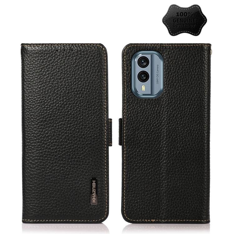 For Nokia X30 5G KHAZNEH Side-Magnetic Litchi Genuine Leather RFID Phone Case(Black) - Nokia Cases by buy2fix | Online Shopping UK | buy2fix