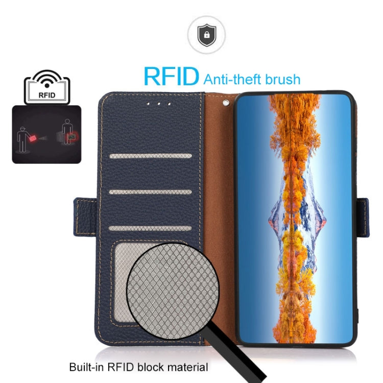 For Nokia X30 5G KHAZNEH Side-Magnetic Litchi Genuine Leather RFID Phone Case(Blue) - Nokia Cases by buy2fix | Online Shopping UK | buy2fix