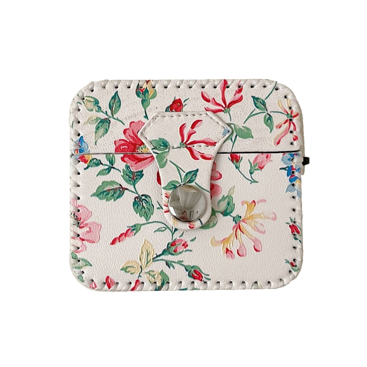For AirPods 1/2 White Floral PU Leather Wireless Earphone Case by buy2fix
