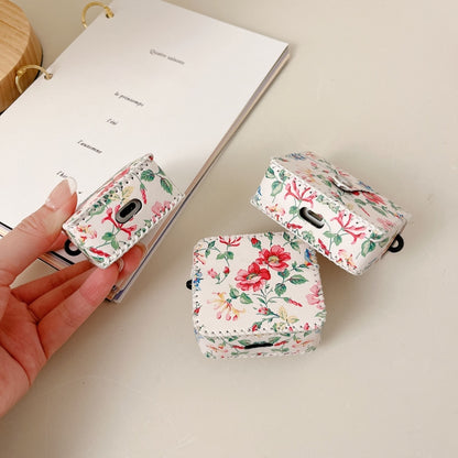 For AirPods 1/2 White Floral PU Leather Wireless Earphone Case by buy2fix