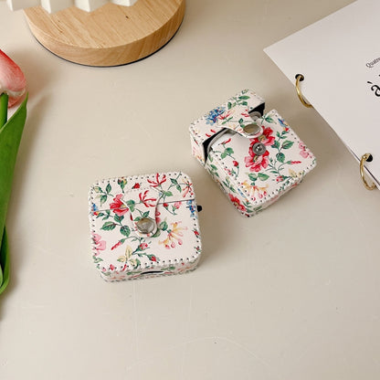For AirPods 1/2 White Floral PU Leather Wireless Earphone Case by buy2fix