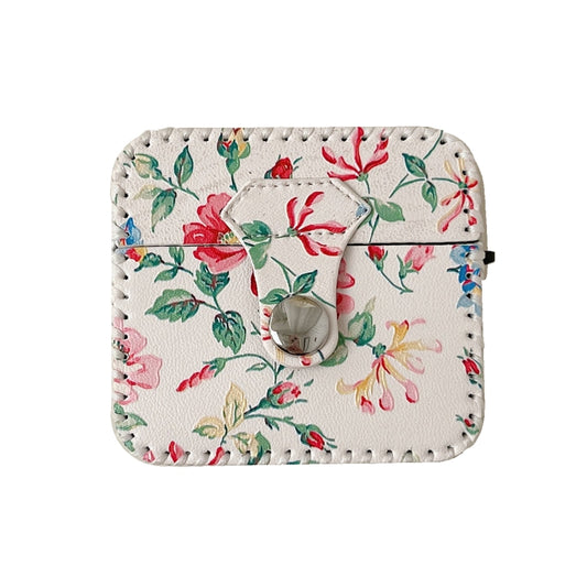 For AirPods 3 White Floral PU Leather Wireless Earphone Case by buy2fix
