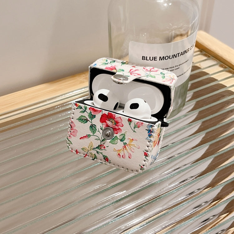 For AirPods 3 White Floral PU Leather Wireless Earphone Case by buy2fix