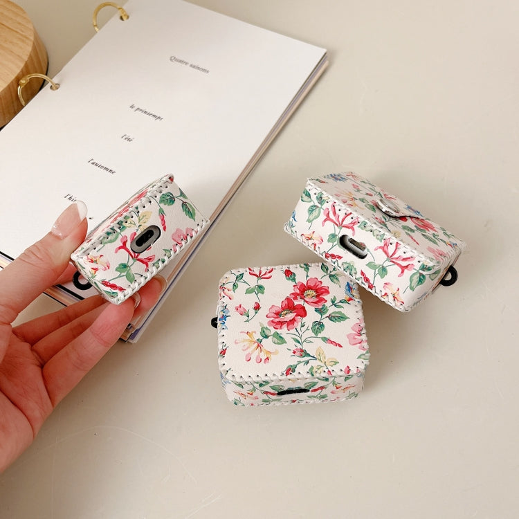 For AirPods 3 White Floral PU Leather Wireless Earphone Case by buy2fix