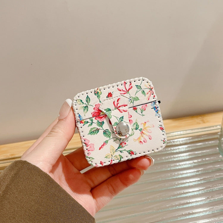 For AirPods 3 White Floral PU Leather Wireless Earphone Case by buy2fix