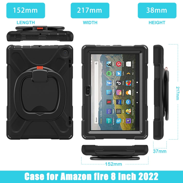 For Amazon Fire HD 8 2022 Silicone + PC Protective Tablet Case with Holder & Shoulder Strap(Black) - Amazon by buy2fix | Online Shopping UK | buy2fix
