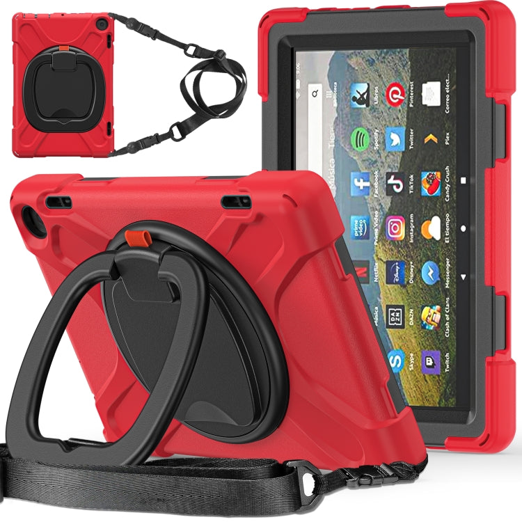 For Amazon Fire HD 8 2022 Silicone + PC Protective Tablet Case with Holder & Shoulder Strap(Red) - Amazon by buy2fix | Online Shopping UK | buy2fix
