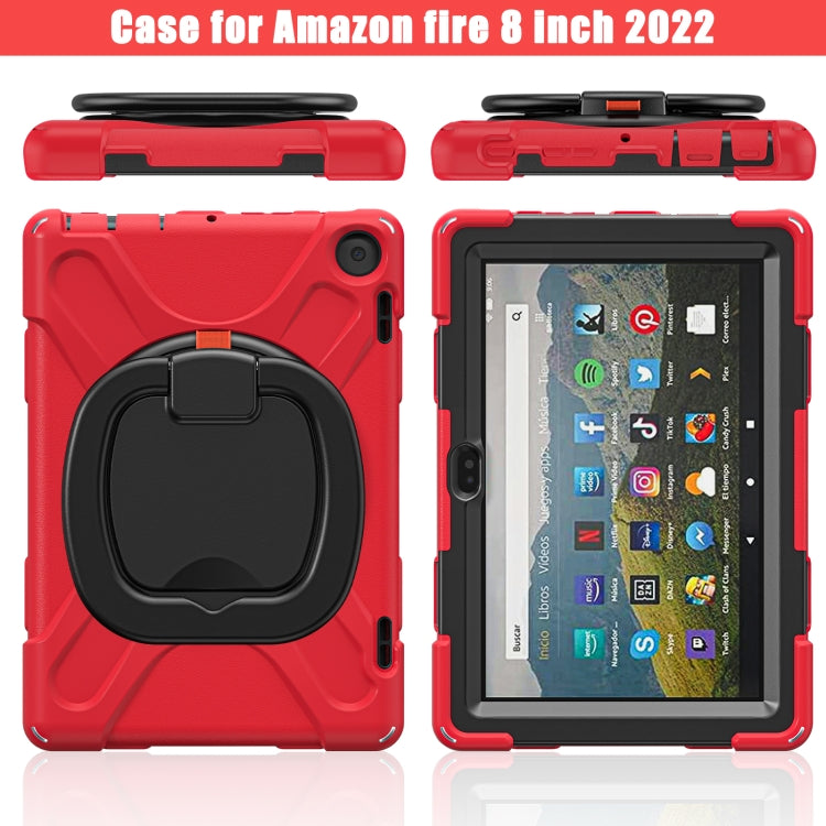For Amazon Fire HD 8 2022 Silicone + PC Protective Tablet Case with Holder & Shoulder Strap(Red) - Amazon by buy2fix | Online Shopping UK | buy2fix