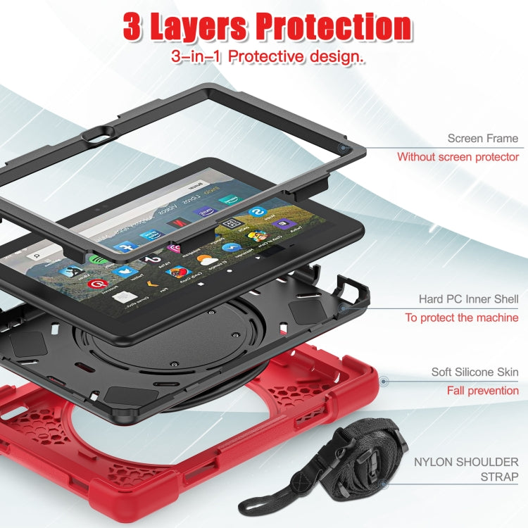 For Amazon Fire HD 8 2022 Silicone + PC Protective Tablet Case with Holder & Shoulder Strap(Red) - Amazon by buy2fix | Online Shopping UK | buy2fix
