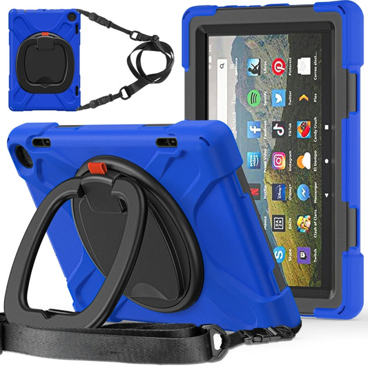For Amazon Fire HD 8 2022 Silicone + PC Protective Tablet Case with Holder & Shoulder Strap(Blue) - Amazon by buy2fix | Online Shopping UK | buy2fix