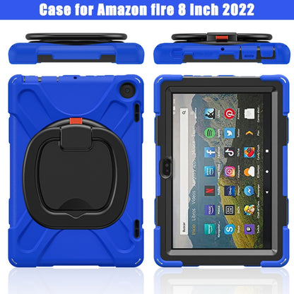 For Amazon Fire HD 8 2022 Silicone + PC Protective Tablet Case with Holder & Shoulder Strap(Blue) - Amazon by buy2fix | Online Shopping UK | buy2fix