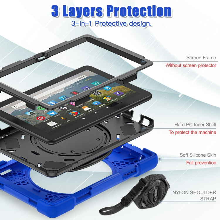 For Amazon Fire HD 8 2022 Silicone + PC Protective Tablet Case with Holder & Shoulder Strap(Blue) - Amazon by buy2fix | Online Shopping UK | buy2fix