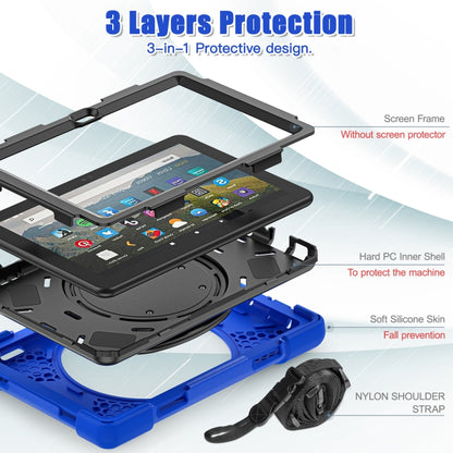 For Amazon Fire HD 8 2022 Silicone + PC Protective Tablet Case with Holder & Shoulder Strap(Blue) - Amazon by buy2fix | Online Shopping UK | buy2fix