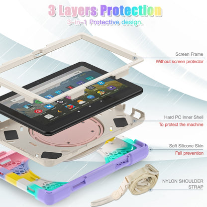 For Amazon Fire HD 8 2022 Silicone + PC Protective Tablet Case with Holder & Shoulder Strap(Colorful Pink) - Amazon by buy2fix | Online Shopping UK | buy2fix
