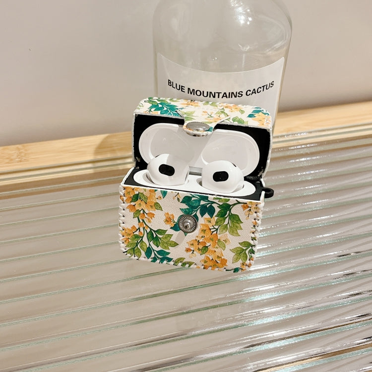 For AirPods Pro PU Leather Wireless Earphone Case(Yellow Flower) by buy2fix