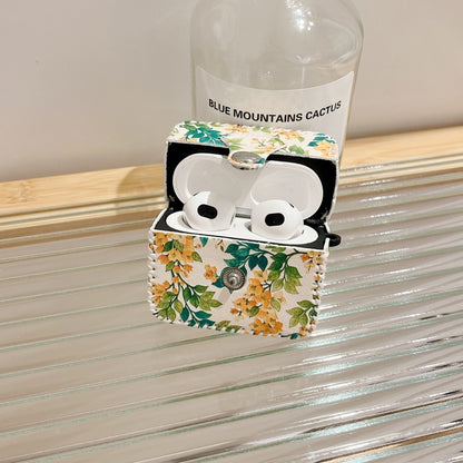 For AirPods Pro PU Leather Wireless Earphone Case(Yellow Flower) by buy2fix