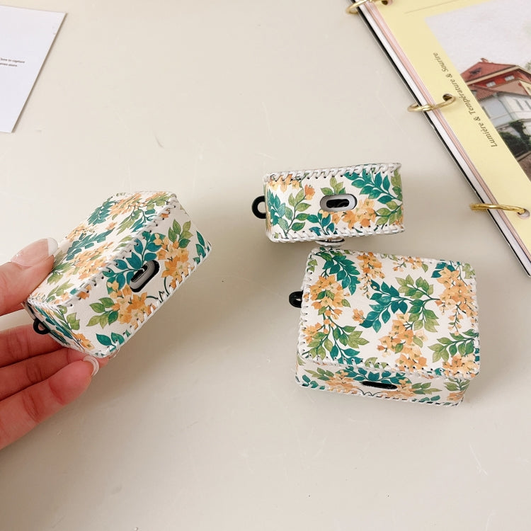 For AirPods Pro PU Leather Wireless Earphone Case(Yellow Flower) by buy2fix