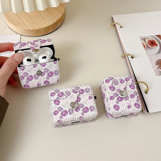 For AirPods Pro PU Leather Wireless Earphone Case(Purple Flowers) by buy2fix