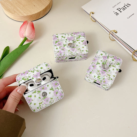 For AirPods Pro 2 PU Leather Wireless Earphone Case(Purple White Flowers) by buy2fix