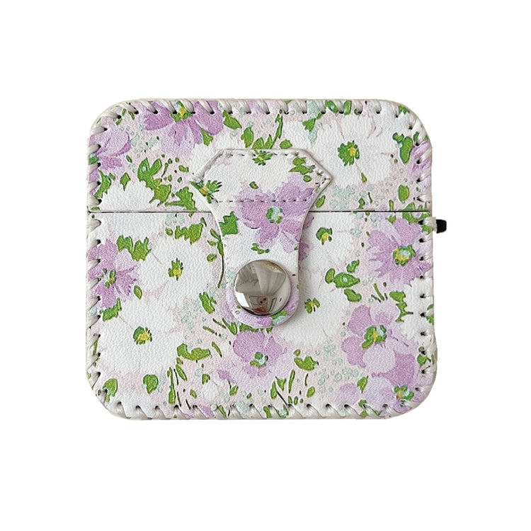 For AirPods 3 PU Leather Wireless Earphone Case(Purple White Flowers) by buy2fix