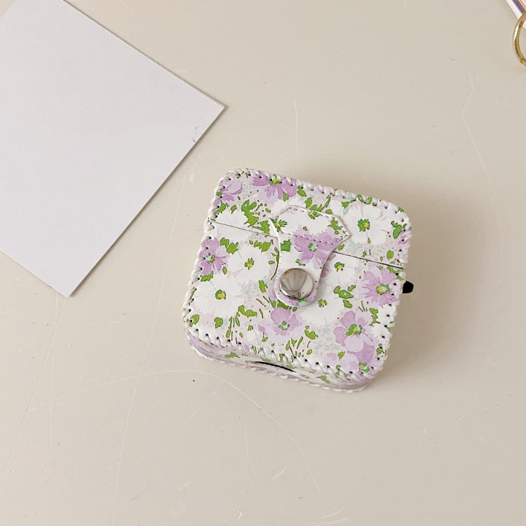 For AirPods 3 PU Leather Wireless Earphone Case(Purple White Flowers) by buy2fix
