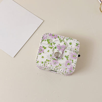 For AirPods 3 PU Leather Wireless Earphone Case(Purple White Flowers) by buy2fix
