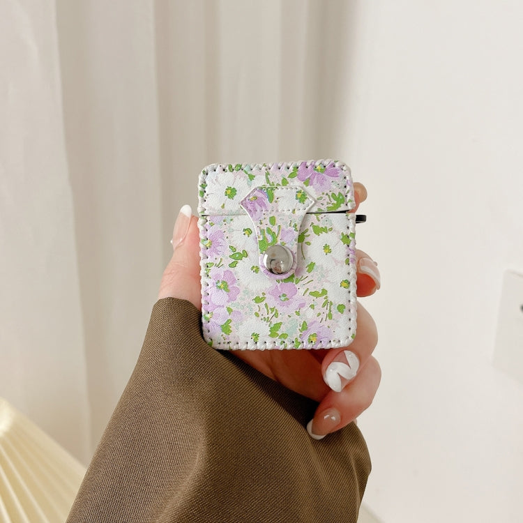 For AirPods 3 PU Leather Wireless Earphone Case(Purple White Flowers) by buy2fix