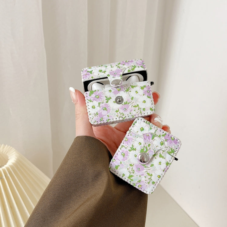 For AirPods 3 PU Leather Wireless Earphone Case(Purple White Flowers) by buy2fix