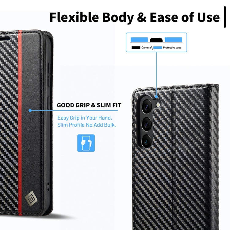 For Samsung Galaxy S23 5G LC.IMEEKE Carbon Fiber PU + TPU Horizontal Flip Leather Phone Case(Vertical Black) by LC.IMEEKE