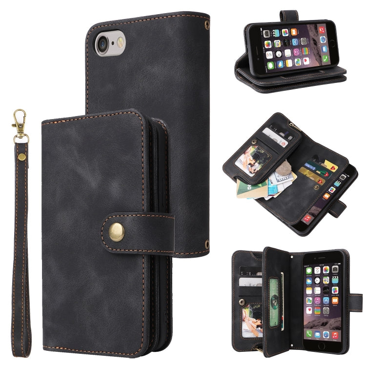 For iPhone SE 2022 / SE 2020 / 8 / 7 Multifunctional Card Slot Zipper Wallet Leather Phone Case(Black) - iPhone SE 2022 / 2020 / 8 / 7 Cases by buy2fix | Online Shopping UK | buy2fix