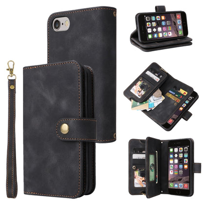 For iPhone SE 2022 / SE 2020 / 8 / 7 Multifunctional Card Slot Zipper Wallet Leather Phone Case(Black) - iPhone SE 2022 / 2020 / 8 / 7 Cases by buy2fix | Online Shopping UK | buy2fix