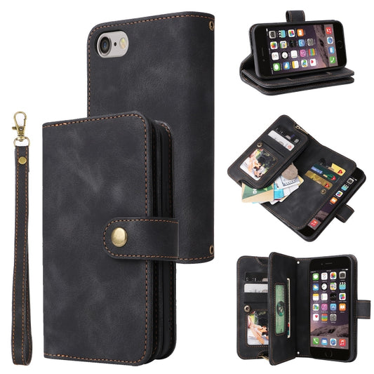 For iPhone SE 2022 / SE 2020 / 8 / 7 Multifunctional Card Slot Zipper Wallet Leather Phone Case(Black) - iPhone SE 2022 / 2020 / 8 / 7 Cases by buy2fix | Online Shopping UK | buy2fix