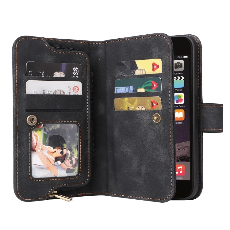 For iPhone SE 2022 / SE 2020 / 8 / 7 Multifunctional Card Slot Zipper Wallet Leather Phone Case(Black) - iPhone SE 2022 / 2020 / 8 / 7 Cases by buy2fix | Online Shopping UK | buy2fix