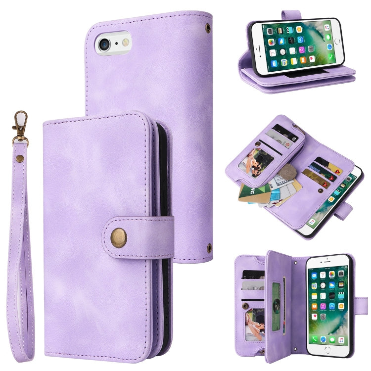 For iPhone 8 Plus / 7 Plus Multifunctional Card Slot Zipper Wallet Leather Phone Case(Purple) - More iPhone Cases by buy2fix | Online Shopping UK | buy2fix
