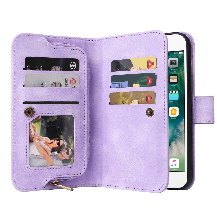 For iPhone 8 Plus / 7 Plus Multifunctional Card Slot Zipper Wallet Leather Phone Case(Purple) - More iPhone Cases by buy2fix | Online Shopping UK | buy2fix